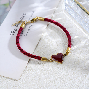 Super Cute 18K Gold Plated Parts <strong>Bracelet</strong> Dripping Oil Heart <strong>Charm</strong> Pendant Not Fading Allergic-Free Fashion <strong>String</strong> <strong>Bracelets</strong> - Product Image 4