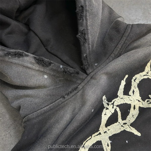 Wholesale Digital Print Cotton Pullover Hoodie Custom Oversized Men Vintage Acid <b>Wash</b> Distressed Acid <b>Wash</b> Hoodie - Product Image 2
