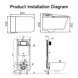 Inodoro inteligente de pared con control remoto, moderno, de cerámica blanca brillante, con sifón en S, cuadrado, de una pieza, con bidé. - Product Image 4