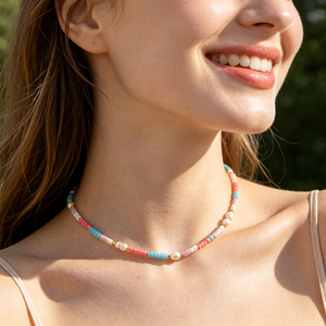 Collier en pierre naturelle style bohème avec perles, tendance pour femme, bijou de fête en pierres précieuses, cadeau d'été, collier en pierre de cristal - Product Image 4