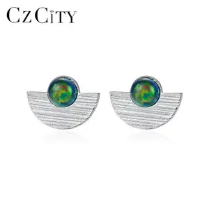 CZCITY Bohemian Earing Traditional Latest Fashion Girl Jewelry Opal 925 Silver Gold Stud Earrings