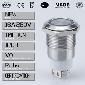 19/22mm 스테인리스 스틸 푸시 버튼 스위치 16A 20A <span class=keywords><strong>250V</strong></span> 1NO IP67 방수 링 LED 라이트 잠금/순간 작동 - Product Image 6