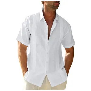 2022 परंपरा शैली Mens लघु आस्तीन सफेद क्यूबा शिविर कॉलर शर्ट सनी कपास हिप्पी समुद्र तट बटन नीचे शर्ट