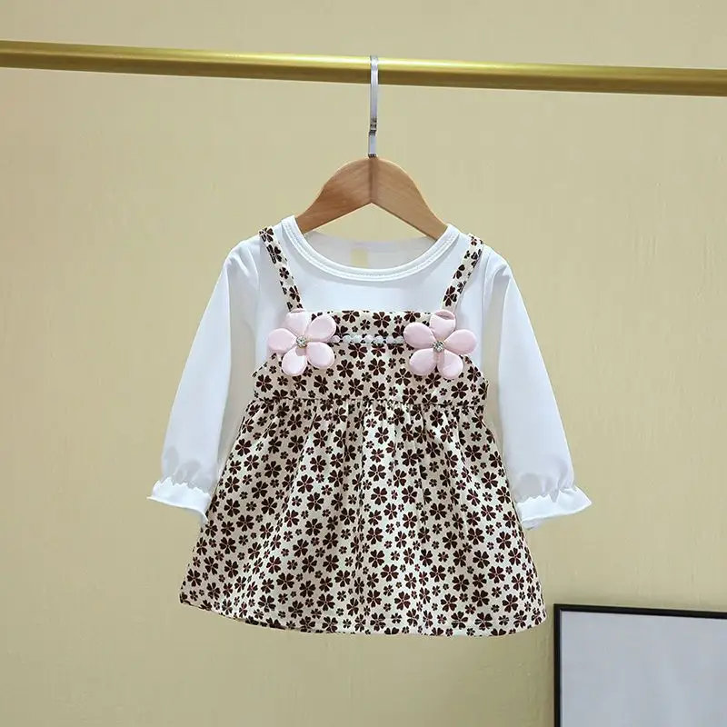 New Baby Girl Princess Dress 1-3 Anos de Idade Criança Saia Mini Manga Curta OEM Serviço Sólido Casual Primavera e Outono Completo Verão