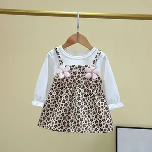 Mới bé gái Công Chúa Váy 1-3 tuổi trẻ em Váy Mini Ngắn Tay Áo dịch vụ OEM rắn giản dị mùa xuân và mùa thu đầy đủ mùa hè