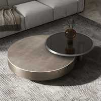 Table basse moderne de luxe italienne avec coins arrondis, rangement intégré, finition noire en acier inoxydable, meubles de salon