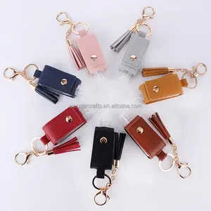 WD Custom Hot Sell Key Chain 30ml Reusable HandSanitiser Empty Bottle Leather Keychain With Tassel