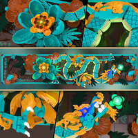 JMBricklayer 1676 pièces Blocs de construction Dragon Mythique avec lumière, Modèle de cadre mural Dragon Fleur, Kit de briques DIY, Décoration Maison et Bureau