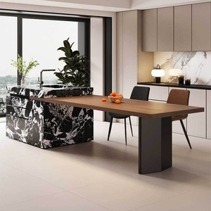 Table à manger télescopique extensible moderne, simple et luxueuse, avec comptoir en ardoise intégré, comptoir de bar Napoléon - Product Image 1