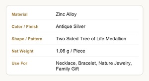 Abalorio de Árbol con Hojas Caladas, Diseño Botánico Redondo de Aleación de Zinc Plateado Antiguo para Pulseras de Reunión Familiar - Product Image 3