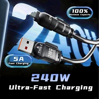 Câble de charge de voiture rétractable à ressort 4 en 1 240W PD 27W/65W/240W A-C/C-C Câble de charge USB Carplay pour iPhone Android