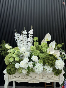 Corridoio di nozze decorazione floreale artificiale bianco rosa verde foglie corridoio fiore corridore per la decorazione di ingresso - Product Image 4