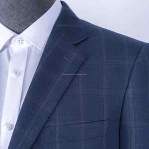 Trajes de hombre oficiales con diseño a cuadros, trajes de hombre azules de 3 piezas, pantalón y <span class=keywords><strong>camisa</strong></span>, <span class=keywords><strong>traje</strong></span> de hombre ajustado de un solo pecho para fiesta de boda - Product Image 3