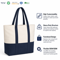 Sac en tissu épais recyclé écologique, résistant, grande capacité, pour les courses quotidiennes, sac fourre-tout en toile de coton bicolore avec logo