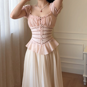 Damen-Bluse mit quadratischem Ausschnitt, Puffärmeln, schulterfreiem Schnürkorsett, Rüschen und <span class=keywords><strong>Peplum</strong></span> für Sommerurlaub, Party und Dates - Product Image 4