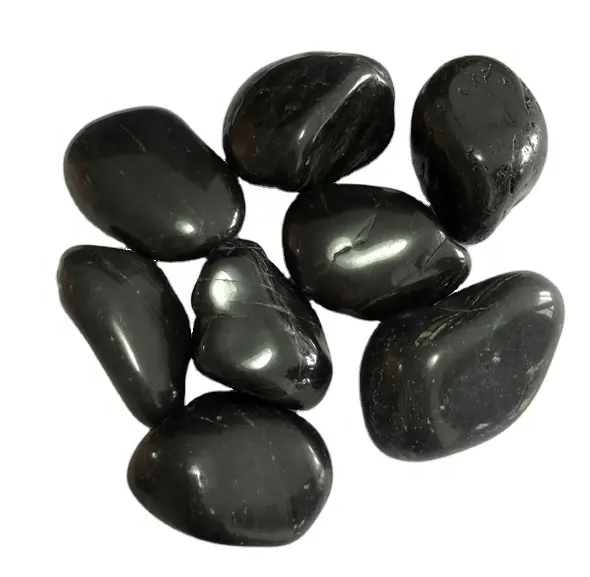 Natural negro brillante guijarro liso Precio de piedra