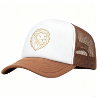 Gorra Trucker con Bordado de Cabeza de León, Frente Blanco, Parte Trasera de Malla Marrón, Gorra de Béisbol de Espuma con Visera Curva, Estilo Transpirable, Gorra de Malla con Logotipo Personalizado