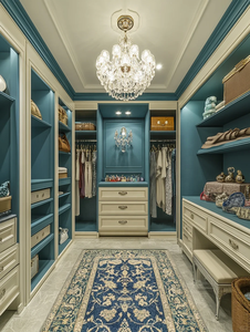 Mueble de Dormitorio Independiente en Forma de U, Color Azul Real Francés, con Tocador y Almacenamiento Hechos a <span class=keywords><strong>Mano</strong></span> - Product Image 1