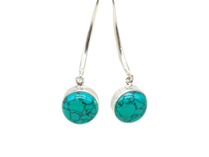 Boucles d'oreilles pendantes élégantes en turquoise naturelle faites à la main, en argent sterling 925, pierre bleu-vert, pour femmes, vente en gros - Product Image 6
