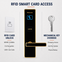Cerradura de Hotel RFID Impermeable con Acceso por Tarjeta, Cerradura Digital Inteligente sin Llave, de Aleación de Zinc Pulido y Duradero, Anti-Robo PRND