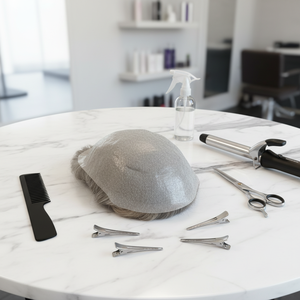 Gran Oferta: <span class=keywords><strong>Prótesis</strong></span> <span class=keywords><strong>Capilar</strong></span> Masculina de Cabello Remy Indio con Ondas Suaves, Base Fina de Alta Calidad, Color Gris # 460 - Product Image 4