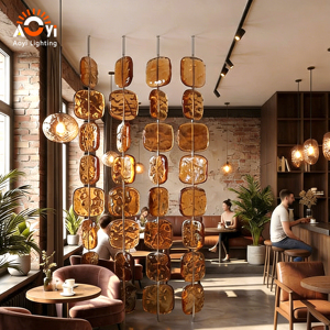 Lampadario Moderno di Lusso con Effetto Ondulato in Vetro Ambrato, Lampada <span class=keywords><strong>a</strong></span> <span class=keywords><strong>Sospensione</strong></span> Creativa per Arredamento Casa, Hotel e Showroom - Product Image 2