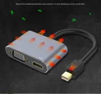 Mini DisplayPort dan USB C ke HDTV VGA Adapter Output Monitor Ganda dengan Pengiriman Daya untuk Docking Laptop MacBook Pro