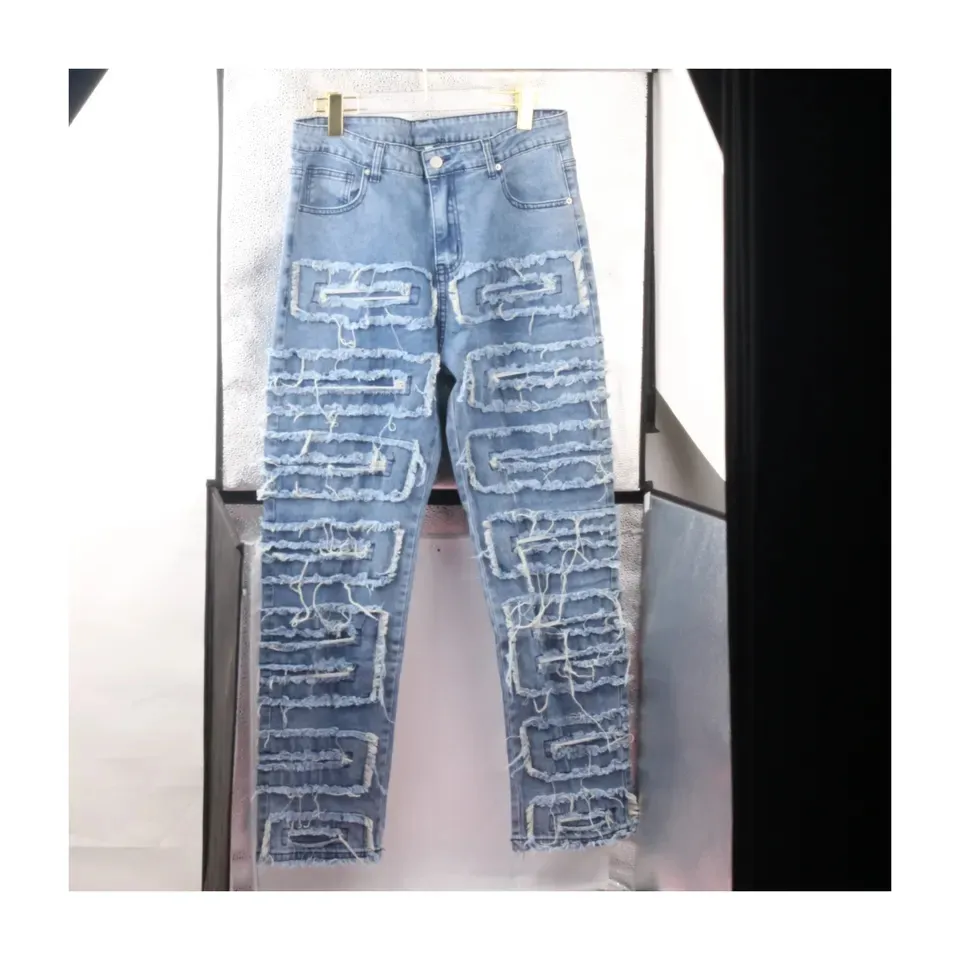 2023 di alta qualità Punk elastico piega pantaloni al ginocchio Jeans per uomo High Street Biker Slim Jeans