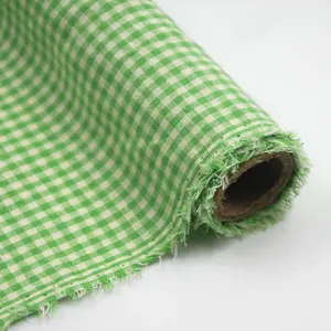 Factory direct sale yarn dyed check wholesale supplier Linen cotton blended fabric for women dress