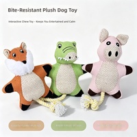 Jouet pour chien en peluche et corde de lin et coton, couineur, motifs cochon, renard et crocodile, vente en gros