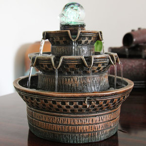 Fuente de agua giratoria Feng Shui, redonda, eléctrica, con retroiluminación, decoración de escritorio para oficina, sala de estar, regalo de inauguración de casa - Product Image 1