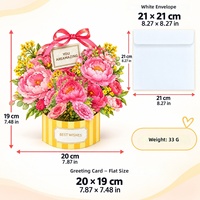 Kartu Ucapan 3D Pop-Up Berlapis Kertas dengan Hot Stamping, Buket Bunga, Ulang Tahun, Hari Ibu, Violet, Anyelir, Keranjang Kartu, Amplop