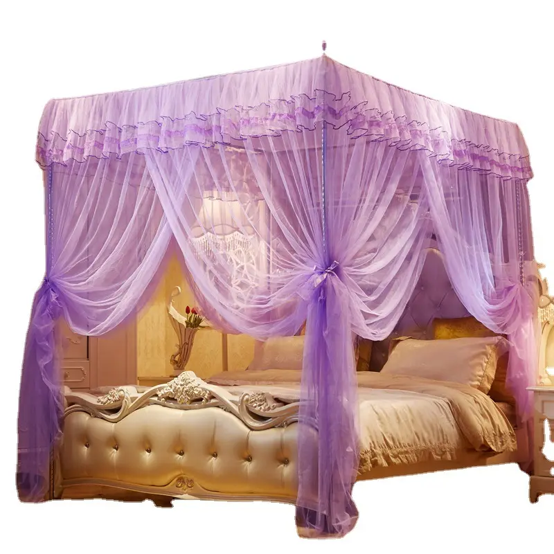 180*200*190Cm Romantische Prinses Queen Size Dubbele Luifel Tent Mesh Borduurwerk Kant Geplooid Klamboe Voor Bed