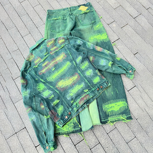 YSJY服装制造商定制运动服酸洗复古撕裂2件套男士牛仔裤夹克男士牛仔套装 - Product Image 2
