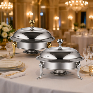 XINYUAN FT-02407 Réchaud de buffet poli miroir avec fenêtre de visualisation, couvercle en acier inoxydable bombé, trépied incurvé doré ou argenté en option - Product Image 1