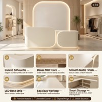 Bureau de réception incurvé de style crème moderne Qianhao, panneau rainuré en MDF personnalisé, base LED, salon, spa