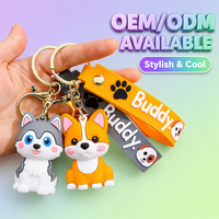 Assortiment de porte-clés 3D en forme de chien de dessin animé (French Bulldog, Caniche, Husky et autres) en divers matériaux pour la vente au détail et les cadeaux CN