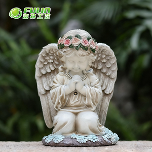 Escultura Luminosa de Resina Solar <span class=keywords><strong>para</strong></span> Jardín, Estatua de Ángel con Alas que Reza, con Corona de Flores, <span class=keywords><strong>para</strong></span> Decoración Navideña de Exteriores - Product Image 4