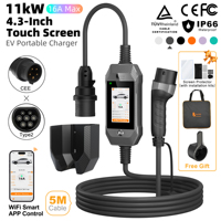 Cargador de CA Portátil Feyree de 11 kW Tipo 2, 16 A, 3 Fases, Cable de 5 m, Control Remoto por Aplicación, Estación de Carga Rápida para el Hogar con Actualización OTA