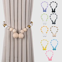 Attaches de rideaux transfrontalières : Nouveaux attaches magnétiques en perles de bois, décoration d'intérieur mignonne, accessoires modernes et simples pour rideaux de fenêtre.