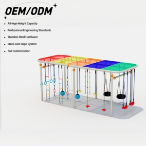 Structure de jeu extérieure multifonctionnelle pour enfants : balançoire, barres de grimpe, filet d'escalade, design personnalisable, équipement d'amusement - Product Image 1