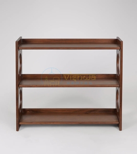 Orbit Cutout Solid Wood <b>Bookshelf</b> with Three Tier <b>Open</b> Shelves and Round Carved Side Panels Modern Home Storage Furniture Table - Product Image 2