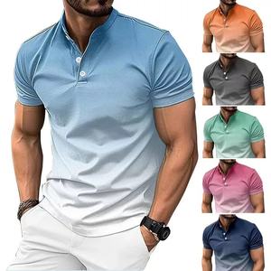 Polos Casuales de Manga Corta para Hombre al por Mayor 100% Algodón Antiarrugas Decoración de Botones Tejido de Seda con Patrón Estampado - Product Image 2