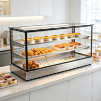 Vitrine chauffante de comptoir à coins carrés en verre avec éclairage LED et tube chauffant électrique pour poulet frit et burgers
