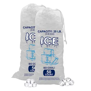 Оптовая продажа, 8 фунтов, упаковочный пакет для кубиков льда, Прочные прозрачные пластиковые пакеты для льда с хлопковой веревкой