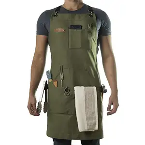 MYGO Professional Durable 10oz Cotton Canvas Large Pockets Chef BBQ Work Apron with Hand Towel