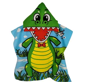 Custom Kids Swim Shark Cartoon OEM Logo Quick Dry Kids Hooded Bathing Hoodie Polyester Printed Animal Baby Poncho Towel