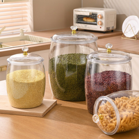 Bocaux alimentaires cylindriques hermétiques en PET transparent avec couvercle à bouton taillé en diamant pour garde-manger, comptoir, pâtisserie, riz, céréales, pâtes, noix