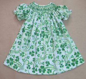 Ensemble Barboteuse et Robe Smockée pour Bébé, Motif Floral Vert, en Coton, Collection Printemps pour Filles, Vêtements pour Tout-Petits, Vente en Gros - Product Image 1