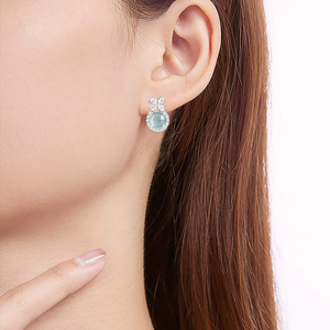 Pendientes de perlas de agua azul de jade natural genuino de grado A, jade de grado hielo, incrustaciones de plata S925, pendientes de estilo femenino. - Product Image 4